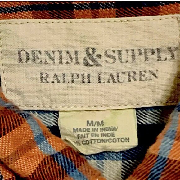 Vtg Distressed Denim & Supply Ralph Lauren Flannel Shirt Mens M Red Plaid - Picture 9 of 12